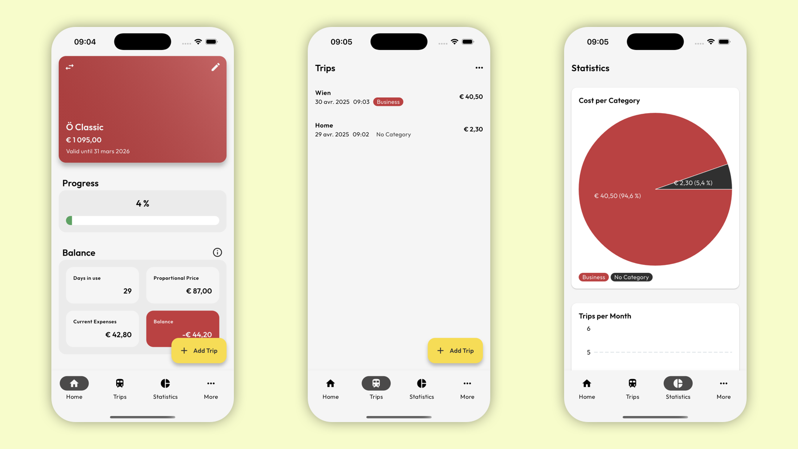 Screenshots der Klimaticket Tracker App